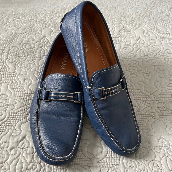 Men's Blue Prada Loafers Size 11 - Picture 1 of 8